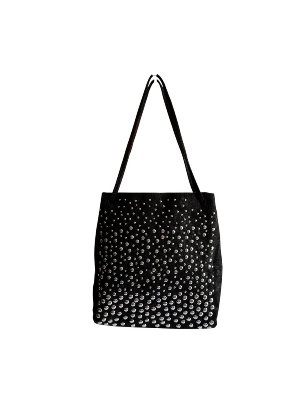 Zara Black Shoulder Bag Studded Design 10"x12"x3" Faux Suede Tote Purse Studs